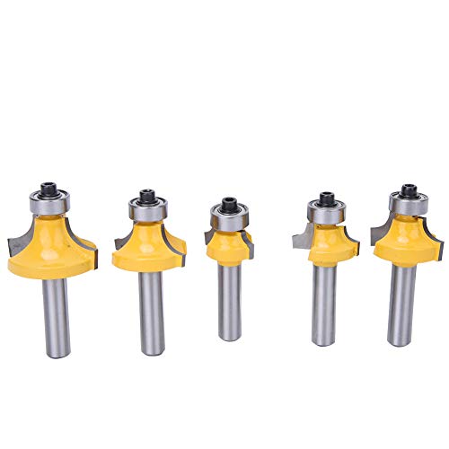 5Pcs Set 8mm Shank Round Over Router Bits, Woodworking Round Corner Milling Cutter Tool, YG8 Alloy Blade with Heat Coating, for MDF Solid Wood Particleboard Plywood Cabin
