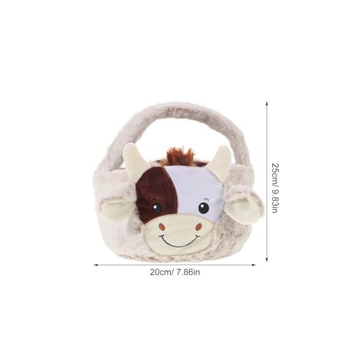 Panier de Pâques vache pelucheux avec poignée ergonomique durable