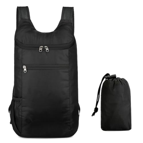 XAGMODSHN Mochila de senderismo ultraligera, plegable, a prueba de salpicaduras, mochila de viaje para acampar al aire libre, escalada, Todo negro., 12*4*9cm