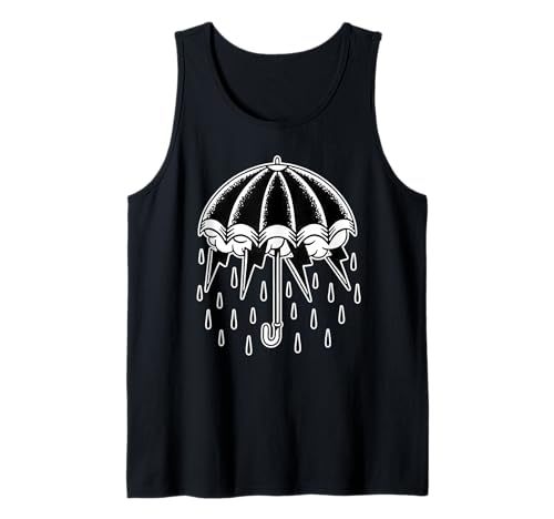 Umbrella Lightning Rain Storm Blackwork Tattoo Flash Tank Top