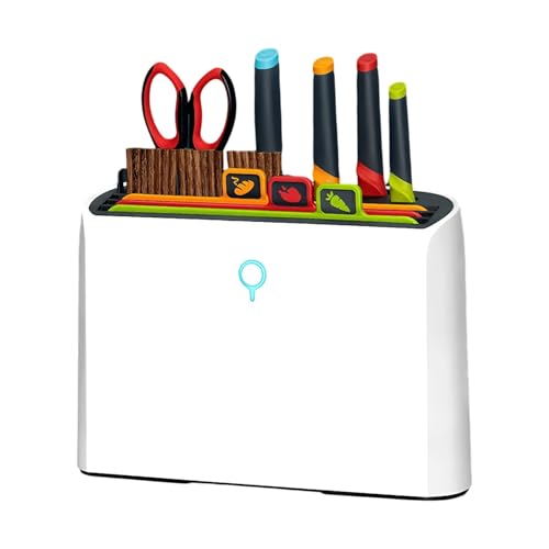 HOOMFIT Smart Cutting Boards and Knife Set,UV Sterilization Set with 3 Knives and 3 Color Coded Cutting Boards,10 Pairs of Chopsticks and 1 Pair of Scissors