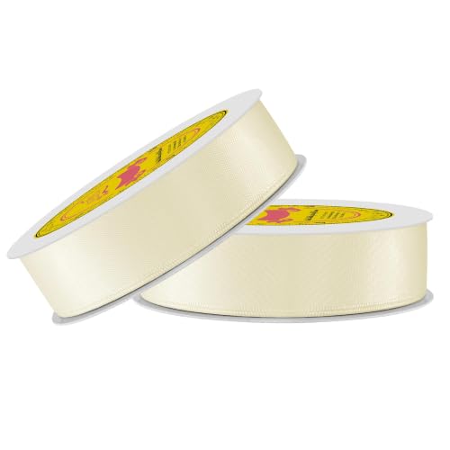 Image of 2 Rolls Double Face Ivory Satin Ribbon 7 /8 Inch Polyester Ivory Ribbon for Gift Wrapping Very Suitable for Weddings Party Invitation Decorations and More,Total 50 Yards