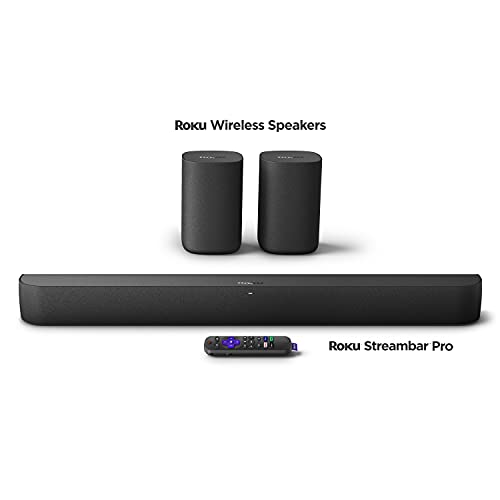 Roku Streambar Pro & Wireless Speakers | 4K HDR Streaming Device & Cinematic Soundbar All in One, Two Wireless TV Speakers, Enhanced Roku Voice Remote, Free & Live TV