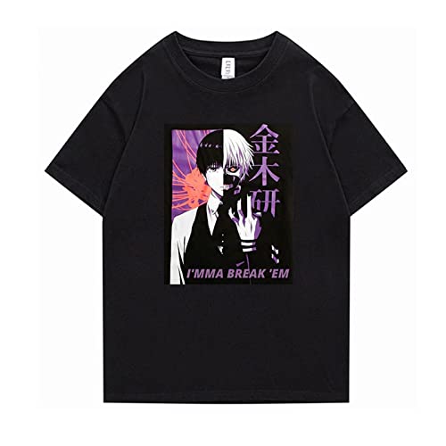 IPOVOQ Tokyo Ghoul T-shirt Kaneki Ken Cosplay disfarce casual solto gráfico impresso decote redondo manga curta t-shirt top camisolas unissexo, # 2, XL