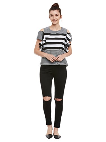 Image of Miss Chase - Women's Striped Cold Shoulder Loose Fit Top