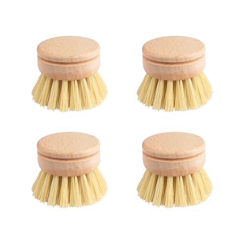 Tabanzhe Wooden Washing Up Brushes-4PCS Replacement Brush Heads for Bamboo Dish Brush Scrubber Brushes Interchangeable Soft Bristle Refills for Washing and Cleaning