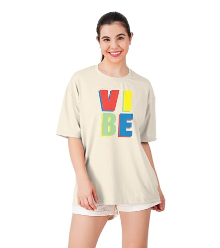 Image of Women's Casual Printed Round Neck Loose Fit Tshirt - Oversized Longline Drop Shoulder Tops for Women