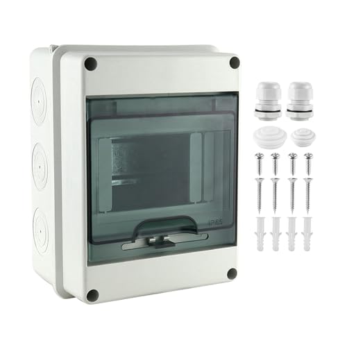 FUBESK Caja de distribución impermeable para exterior para montaje en riel DIN, caja de fusibles IP65 con 5 módulos y puerta transparente, 160 x 120 x 93 mm