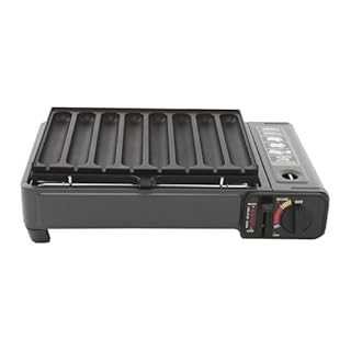 Tragbarer Gasgrill, Camping Gasgrill mit Transportkoffer und Fettbehälter, Tischgrill mit Grillplatte, Camping Kocher, Campinggrill Gas, Gaskocher Set für Terrasse, Balkon und Garten (Schwarz)