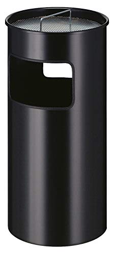 PROREGAL Runder feuerfester Kombiascher inkl. Löschsand & Sieb | 50 Liter, HxØ 69x32cm | Inneneimer aus Metall | Schwarz