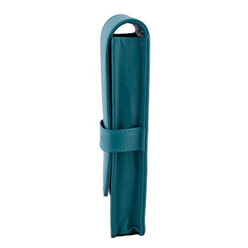 Image of DiLoro Leather Pen Case Pouch Holder for Two Fountain Ballpoint Rollerball Pens or Pencils (Turquoise Green)