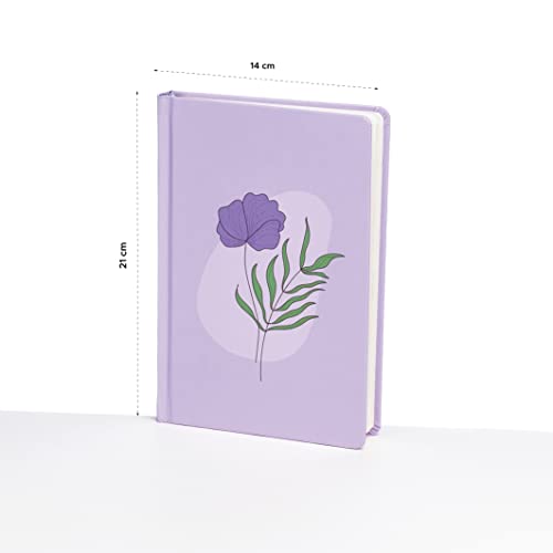 Image of FACTOR NOTES Hardbound Notebook: 100 GSM|A5|3 Bookmarks|200 Pages|Inner Pocket|Ruled (Violet Bloom)