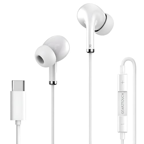 Image of Shott C Pro Type C Earphones for iPhone 15 /16 Series, Wired Earbuds with Mic, Hi-Fi Stereo Sound, Deep Bass, in-Line Controls, Type C Connector, Noise Isolation, Tangle Free Cable - White