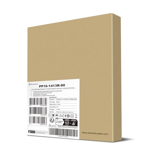 Image of Silverstone Technology PP16-1413R-80, C14 to Right-Angle 90 Degree C13 Power Extension Cable with Locking Socket Design (80cm), SST-PP16-1413R-80