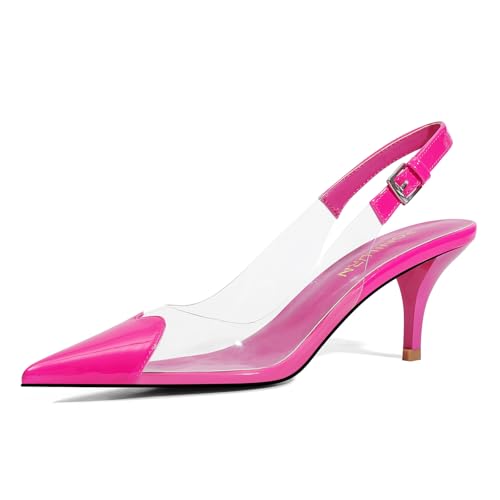 Image of Women's Kitten Heels Clear Slingback Closed Pointed Toe Pumps Low Heel Dress Shoes Sling Back Comfortable Transparent PVC