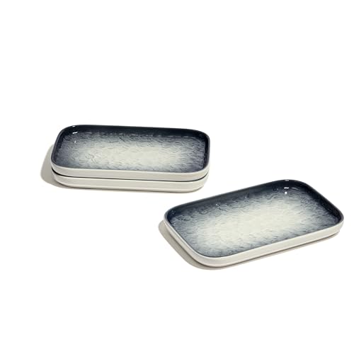 Image of Beyond Homes Ceramic Serving Tray Set of 3 | 8 Inch Rectangular Serving Plates | Premium Ceramic Platters for Sushi Dimsum Momos Snacks Starters & Appetizers | Microwave & Dishwasher Safe, Grey