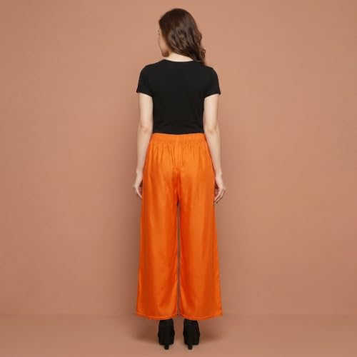 Image of FASHION GALLERY Women's Solid Rayon Palazzo Pants | Relaxed Fit Full Length Wide Leg Palazzo | Elastic Waist Comfortable Casual Lounge Office Ethnic Flared Trousers for Women