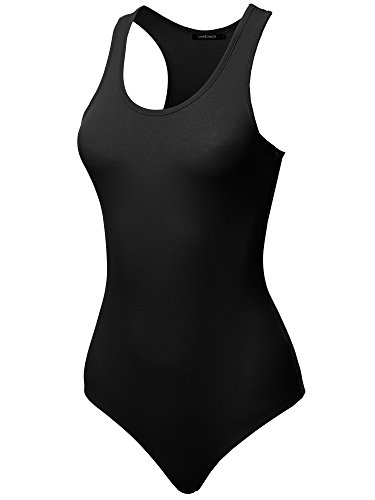 Awesome21 Solid Cotton Base Racer-Back Bodysuit Black Size S