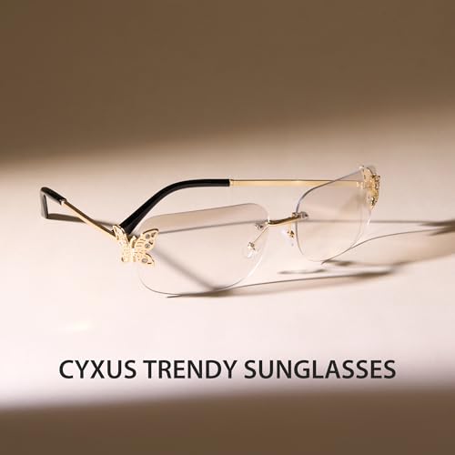Cyxus Rectangle Y2K Rimless Sunglasses For Women Retro Frameless Vintage Square Tinted Glasses 11662