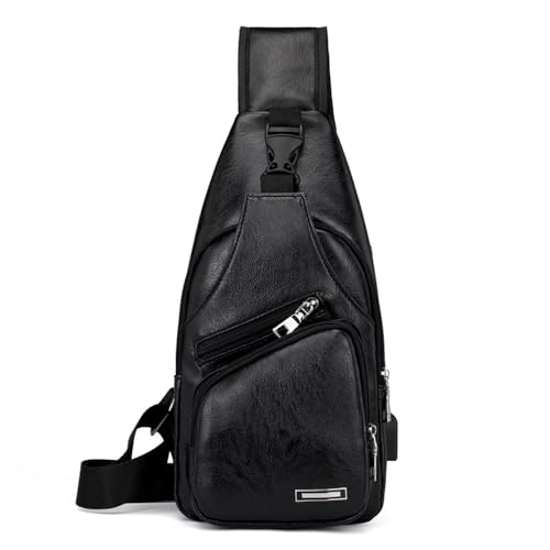 Mochila masculina com vários bolsos, bolsa tiracolo com carregamento USB para trabalho, viagens e atividades ao ar livre, Preto
