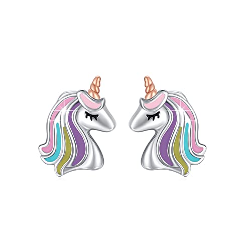TUGHRA Unicorn Earrings for Women S925 Sterling Silver Unicorn Studs Hypoallergenic Earrings Cute Unicorn Jewelry Gifts for Daughter Granddaughter Niece Teenage