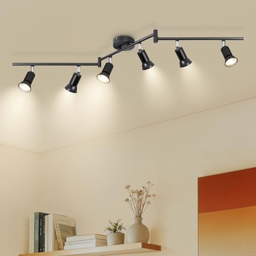Ketom Plafonnier LED 6 Spots Noir, Éclairage de Plafond GU10 Moderne, Barre de Spots, Lumiere...