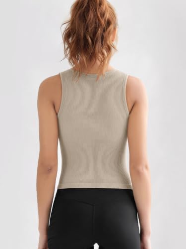 Image of ODODOS 3-Pack Seamless Crop Tank for Women Ribbed Soft High Neck Cropped Tops