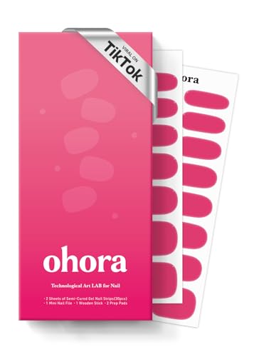 ohora Semi Cured Gel Nail Strips (N It's THAT Pink) - Works with Any Nail Lamps, Salon-Quality, Long Lasting, Easy to Apply &amp; Remove - Includes 2 Prep Pads, Nail File &amp; Wooden Stick