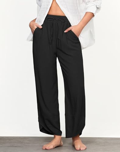 Womens Casual Wide Leg Pants High Waisted Baggy Sweatpants Summer Cropped Harem Pants with Pockets4