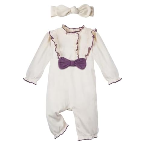 Sosomi Newborn Baby Girls One-Piece Purple Ruffle Rompers Ribbed Long Sleeve Bodysuit Boho Jumpsuit Cute Knitted Winter Outfits 12-18M Cover