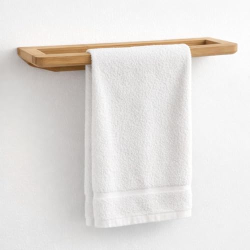 Porte-serviettes mural en bambou - Design moderne minimaliste avec fente pour serviettes, étagère pour salle de bain et cuisine, 100 % bambou naturel, taille...