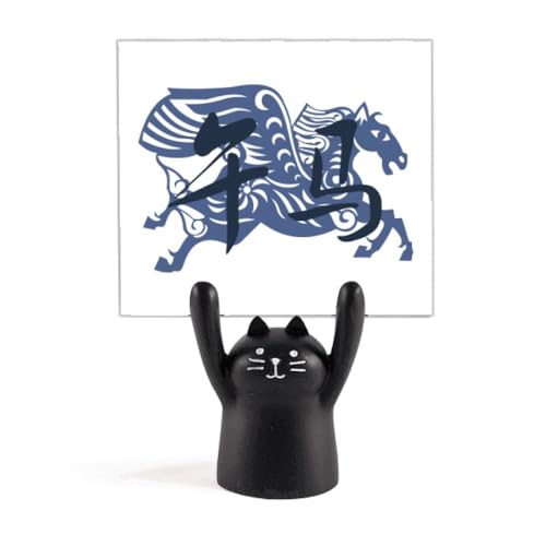 Support pour mémo du zodiaque chinois cheval, cadeau décoration chat noir