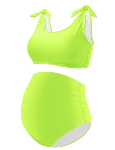 GINKANA - GINKANA Maternity Bikini Set - Two Piece Pregnancy Bathing Suit with High Waisted Bottoms, Neon Yellow, Small - Best Deal on Amazon