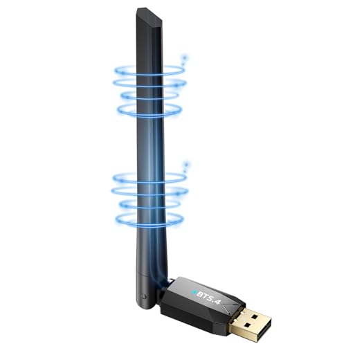 USB Bluetooth 5.4 Adapter for PC, Plug and Play, Long Range 500FT Wireless Dongle Enhanced Antenna for Bluetooth Keyboard Mouse Headsets Speakers Printer Desktop Laptop-Windows11/10/8.1 Support