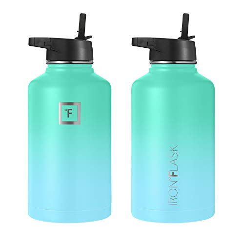Image of IRON FLASK Camping & Hiking Hydration Flask with Straw, Wide Mouth Insulated Stainless Steel Sports Water Bottle - 64 oz Sky