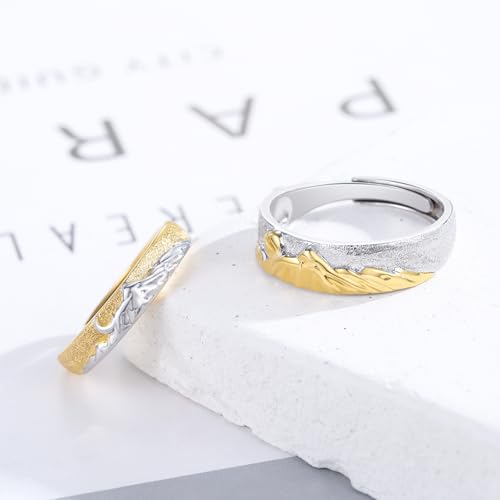 Cuoka Mountain Couple Ring 925 Sterling Silver Mountain Couple Promise Matching Ring Set,Nature Mountain Sun Moon Engagement Ring Jewelry for Him and Her Wife Husband2