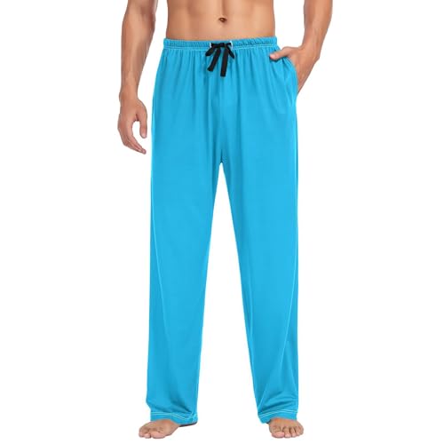 Sleep Bottoms Lounge Pjs Mens Pajama Pants Funny Deep Sky Blue Comfy Long Open Bottom S3