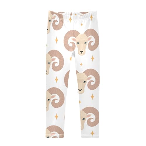 Ram with Horn Girls Leggings,Workout Leggings for Girls Toddler Athletic Legging Size for 3-10T