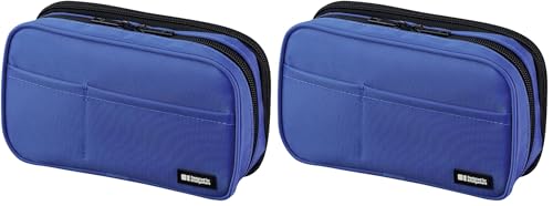 Image of LIHITLAB Large Capacity Double Zipper Pencil Case For School Office College, Big Capacity 6 Compartments Pencil Bag Holder Adults Teen Boys Girls, Travel Cosmetics Storage, Blue (A7555-108)