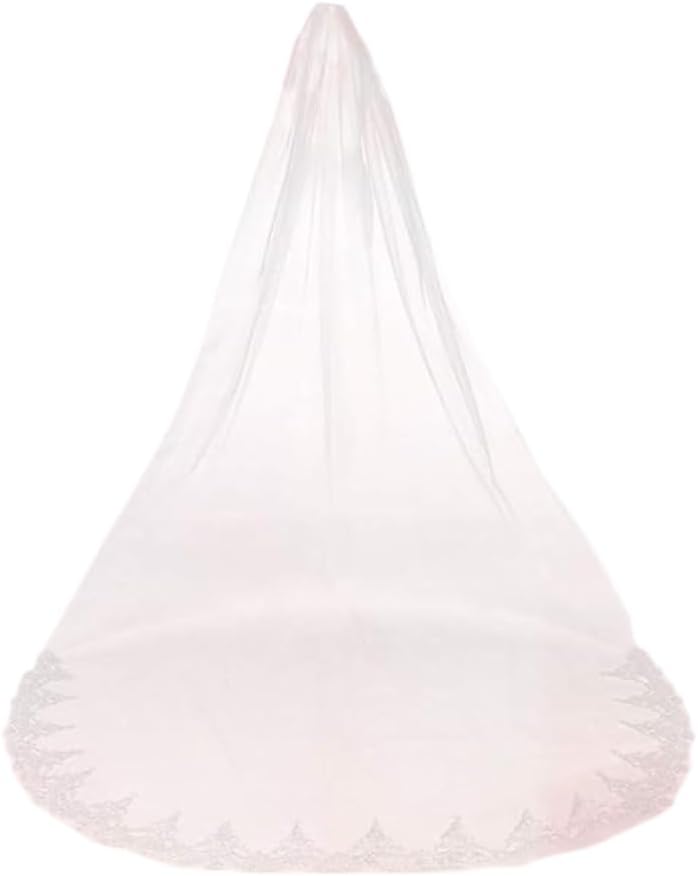 Qirakey Voile Mariage 3M One Layer Lace Edge White Ivory Cathedral