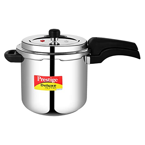 Image of Prestige Svachh Deluxe Alpha 5.5 Litre Stainless Steel Outer Lid Pressure Cooker & Prestige Omega Deluxe Granite Aluminium Kitchen Sets with 1 Glass Lid (Black) - 3 Pieces