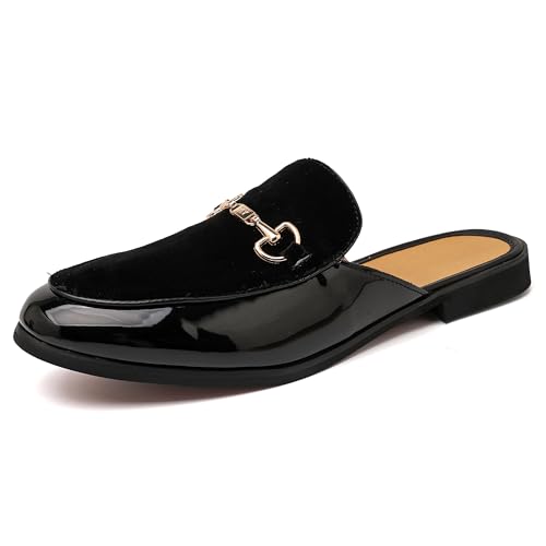 Image of FLQL Men's Leather Scuff Slippers Velvet Slip On Loafers Fashion Backless Mule Clogs Anti-Slip Sandals Slides for Men and Women Designer Size 7-13