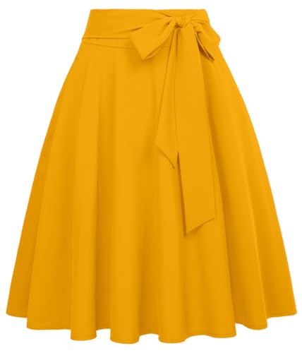 Image of FRAULEIN Women's Flared Pleated Maxi Skirt High Waist A-Line with Pockets and Belt Accessories [Small-Plus Size]