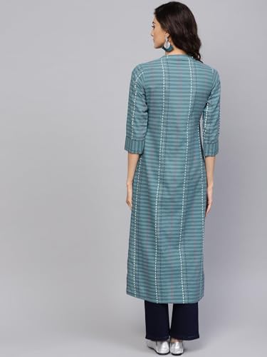 Image of Gerua Striped Cotton Straight Kurta Grey