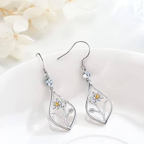 Birth Flower Earrings Sterling Silver Daffodil Earrings March Birthstone Earrings Aquamarine Earrings Flower Jewelry Birthstone Gifts For Women Girls Birthday Halloween Christmas #TOP2