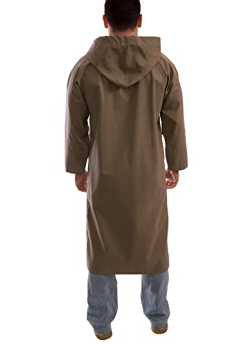 Image of Tingley Magnaprene C12148 Waterproof Coat With Storm Fly Front, Attached Hood and Inner Cuffs, 48-Inch Length, Medium, Olive Drab