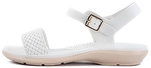 Intini Women's Braided Flat Sandals Open Toe Slip On Memory Foam Beach For Summer Sandals Women White 42 Eu #TOP1