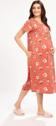 Image of Avlin Women Maternity Feeding Nighty Dress Floral Print
