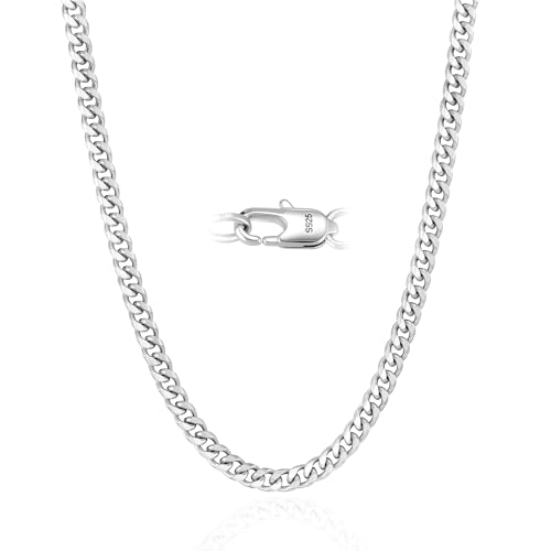 Cheria 5mm Solid Sterling Silver Chain for Mens 925 Silver Cuban Mens Chain Necklace Non-Tarnish & Waterproof Gifts for Man Boyfriend Father 20/22/28 inches