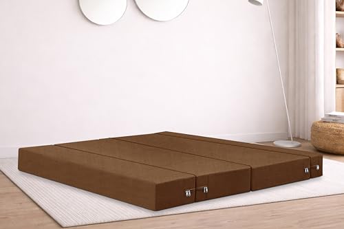 Image of Rosebell Three Seater Foldable Sofa Cum Bed (5x6 Feet) ? Jute Fabric, Washable Removable Cover, Includes Cushion | Space Saving Convertible Sofa Bed for Home, Office & Guests - Brown